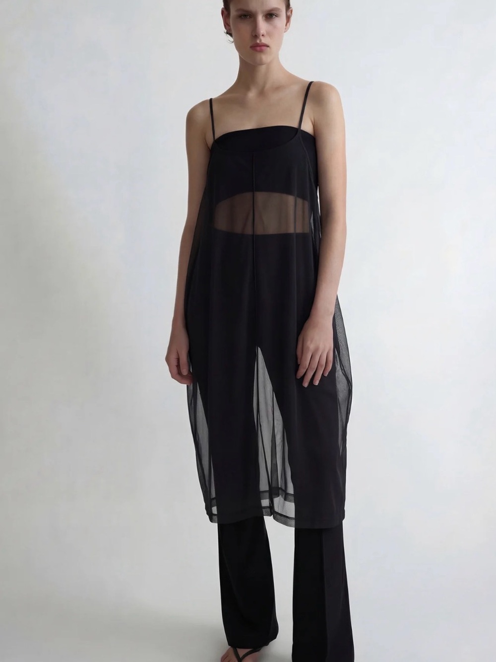 Simonett Black Sheer Mesh Slip Dress